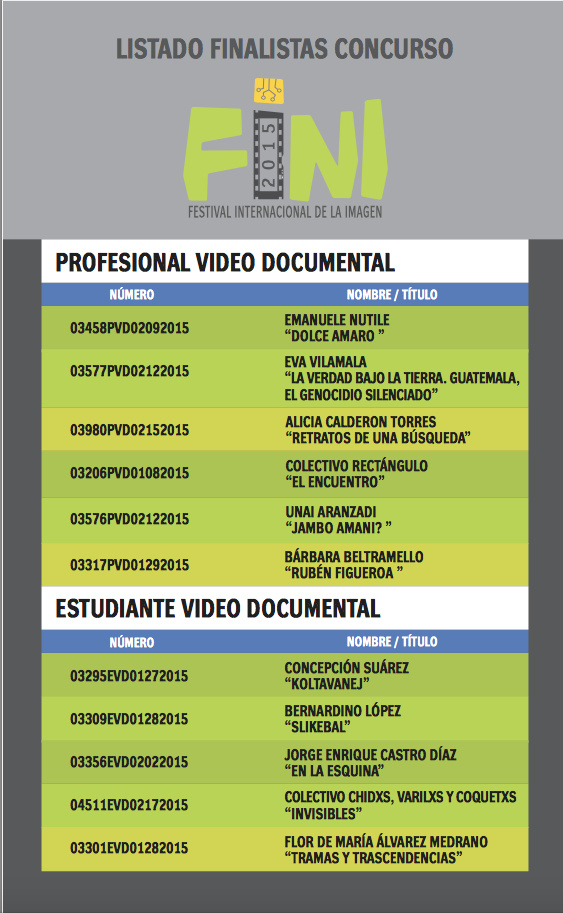 FINI 2015, categoria Video Documental